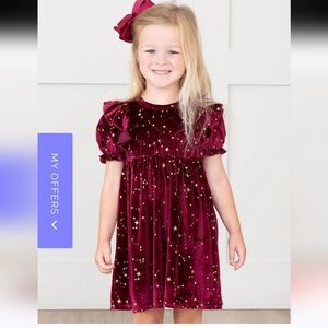 Marie Nicole Burgundy Velvet Dress with Gold Accents